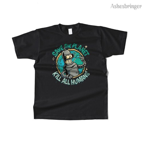 Afbeelding van Heren Katoen T-Shirt 'Save the Planet, Kill All Humans' - Grappige Retro Grafische Print voor Mannen en Vrouwen in Streetwear Stijl