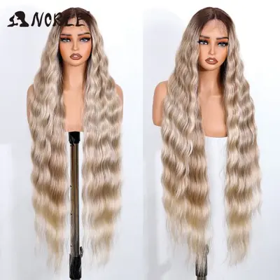 Image de Perruque Longue Ondulée avec Dentelle Avant - Blonde Ombre