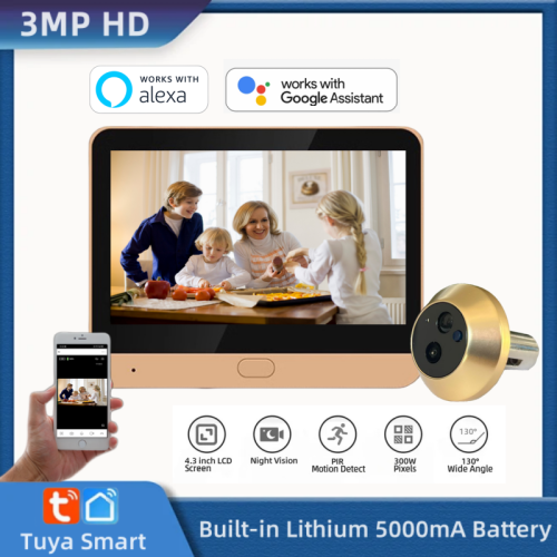 Afbeelding van Tuya Smart 3MP Draadloze Deurkijkgaatje Video Camera met LCD Scherm, 2.4G WiFi, Nachtzicht en Home Security Functies voor Uw Veilige Thuis