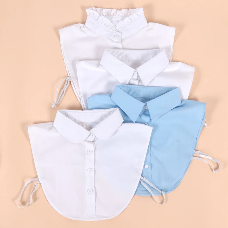 Image of Detachable Cotton Lapel Shirt Collar with Vintage Lace Trim – Solid Color False Blouse Neckwear for Women and Men