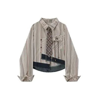 Image de Chemise Vintage Rayée Marron - Style Harajuku Y2K