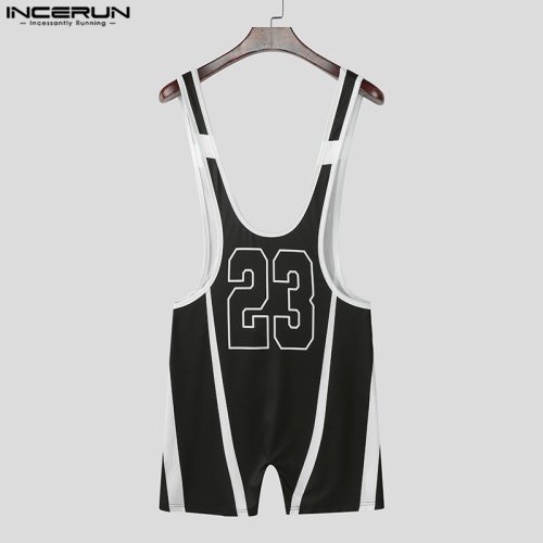 Bild von INCERUN Männer Bodys Patchwork Brief Druck Ärmellose Männliche Strampler Sexy Workout 2025, Sommer Elastische Mode Playsuits Männer
