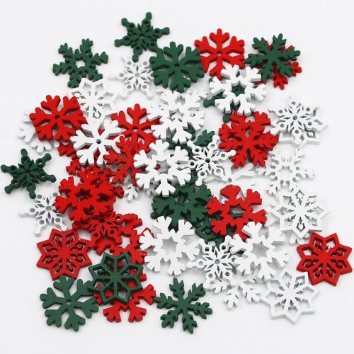Bild von (50 Stück) Weihnachtsschneeflocken, mehrfarbige Holzstücke, gemischte Formen, hölzerne Schneeflocken, Weihnachtsdekorationen, Anhänger,