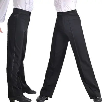 Image de Pantalon de danse latine homme satin noir - Performance et élégance