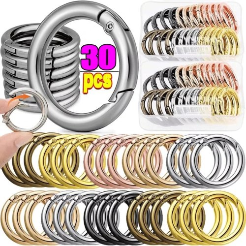 Image of Premium Metal O-Ring Spring Clasps for DIY Jewelry Making – Openable Round Carabiner Hooks, Keychain Clips, Bag Connectors & Dog Chain Buckles (10-Pack)