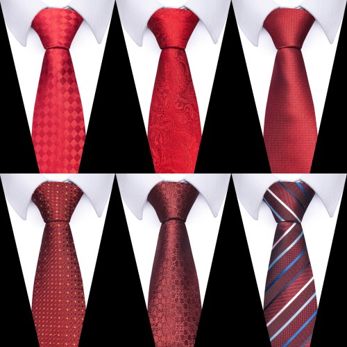 Immagine di Cravatta da sposa di lusso Cravatta da 8 cm Cravatta floreale Paisley rossa Gravatas per uomo Accessori per abiti adatti al regalo di compleanno per feste formali
