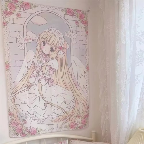 Imagen de VIKAMA-tapiz de niña Ángel, encaje rosa y dorado, arco de paloma, decoración de dormitorio de estilo...