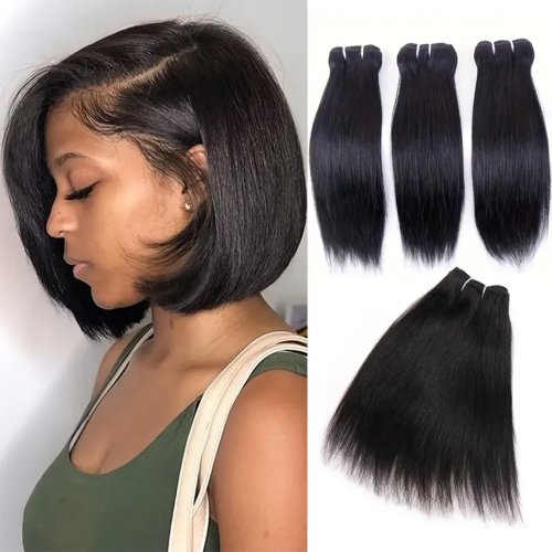 Image of Premium Brazilian Virgin Human Hair Extensions - Natural Color, Bone Straight, 100g Per Bundle, Soft & Silky Weave for Long-Lasting Volume and Shine