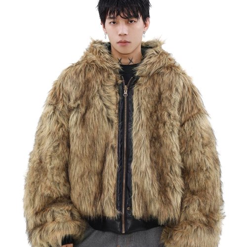 Image de Manteau Vintage Réversible en Fausse Fourrure & Cuir PU
