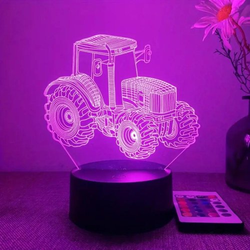 Imagen de Luz nocturna 3D para Tractor, lámpara de ilusión óptica 3D con Control táctil y remoto, luz ambiental que cambia de 16 colores para dormitorio, 1 ud.