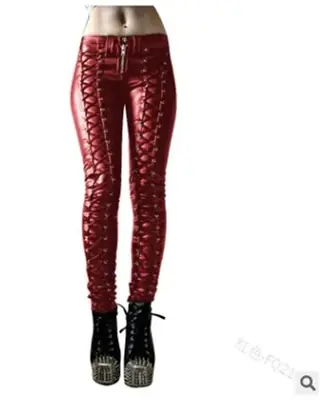 Image de Pantalon Gothique Harajuku en Cuir PU à Bretelles