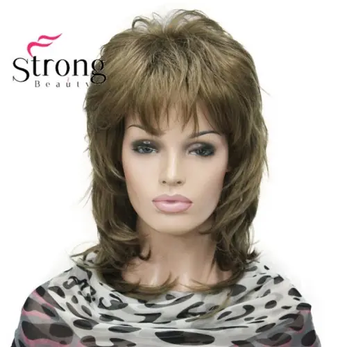 Image de Perruque Blonde Mi-Longue Synthétique avec Racines Foncées