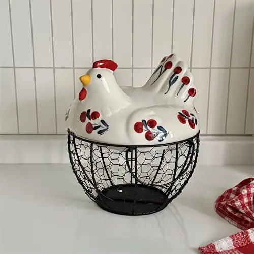 Image de Poule en Céramique Porte-Oeufs - Rangement Rustique