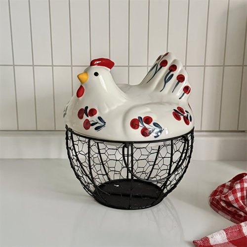 Immagine di Baske per uova in ceramica a forma di gallina da fattoria da 1 pezzo - Portauova in ceramica con cop...