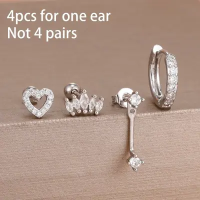 Image de Boucles d'oreilles Huggie Zircon - Ensemble 4 Pièces Tendance