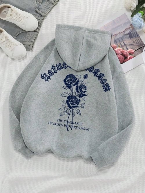 Image de Sweat à Capuche Femme Vintage Fleurs & Lettres