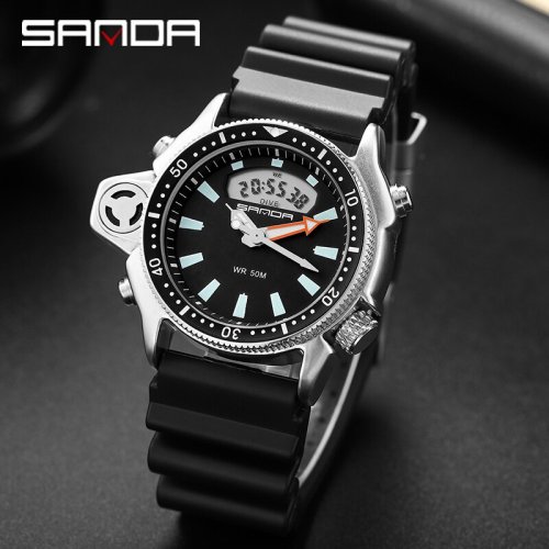 Image of Men's Quartz Digital Watch with Dual Display, Waterproof Diving Design, Alarm Function, and Creative Sport Style