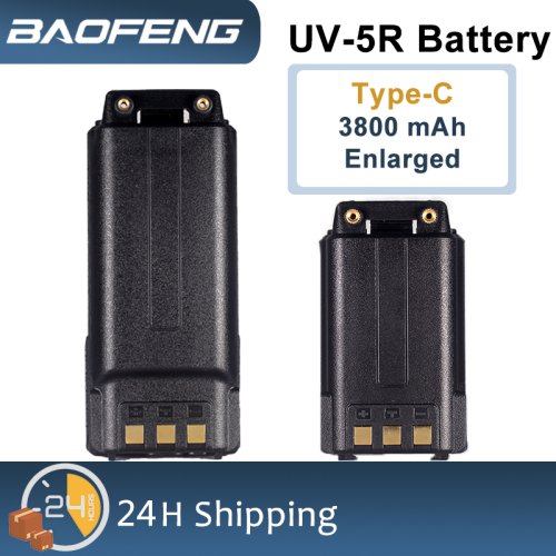 Image of High-Capacity 3800mAh Li-Ion Battery for Baofeng UV-5R Walkie Talkie – Enlarged Thicker Design with Type-C Fast Charging Support for UV-5RE, BF-F8, GT-5R and Compatible Models