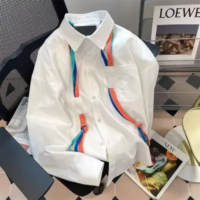 Image de Chemisier Vintage Oversize à Ruban Coloré - Style Chic & Décontracté