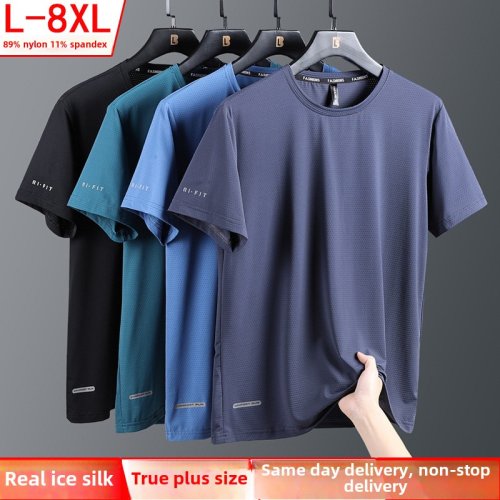 Image of Premium Ice Silk T-Shirt for Men Plus Size 8XL - Breathable, Lightweight, and Comfortable Tee for Active Wear and Everyday Use