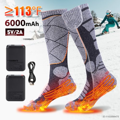 Image of New Heated Socks Rechargeable 6000mah Electric Heated Skiing Socks Snowboarding Outdoor Sports Foot Warmer Winter Thermal Socks