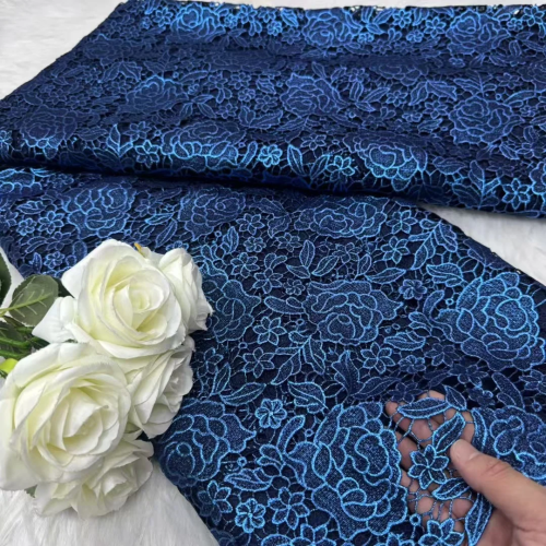 Image of Premium African Water-Soluble Lace Sequins Fabric – Nigerian Guipure Cord Lace for Elegant Women's Dresses and Wedding Gowns, 5 Yards