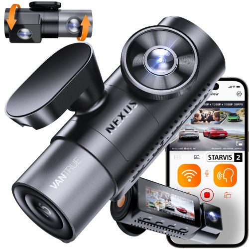 Immagine di Vantrue N5 Dashcam 4 Canali Wi-Fi 360° con Visione Notturna Starvis 2, Controllo Vocale, GPS e Supporto Fino a 512 GB - Registratore Video per Auto