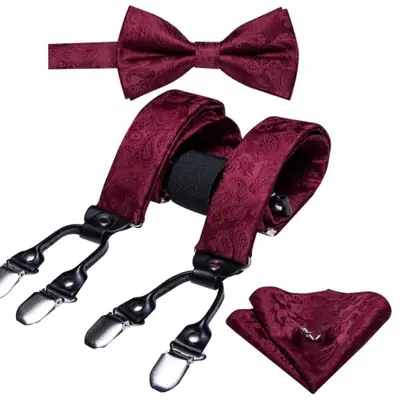 Image de Ensemble élégant de boutons de manchette, cravate papillon et bretelles pour homme