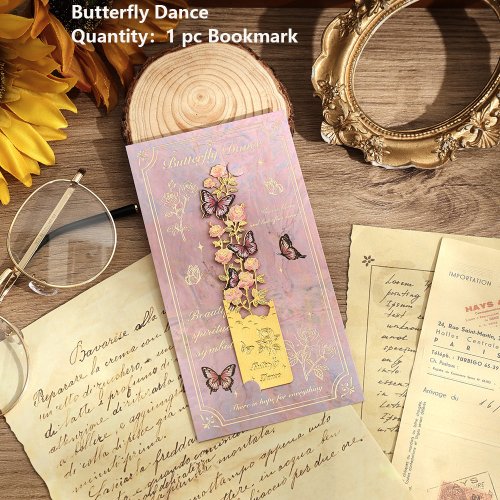Image de Marque-page Vintage Doré Fleur & Papillon