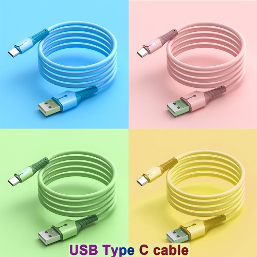 Imagen de Cable de Datos Líquido Ligero Multicolor con Conector USB-C para Teléfonos Android, Samsung y Dispositivos Tipo C - Carga Rápida y Transmisión de Datos en Silicona Flexible