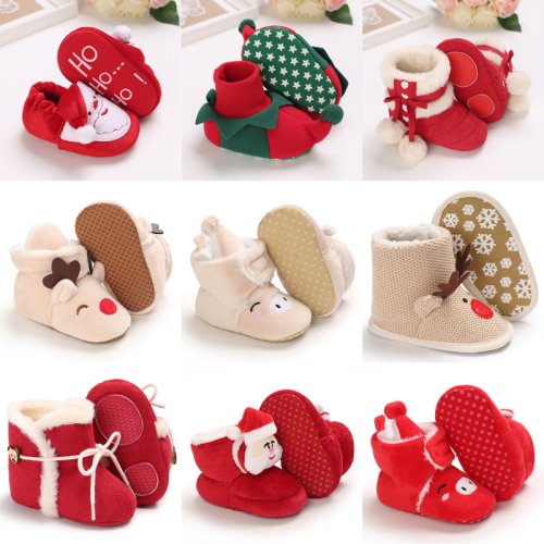 Afbeelding van Kerst Warme Zachte Babyschoenen voor Peuters – Winter Schoenen voor Baby Jongens en Meisjes met Leuke Cartoon Dieren Motief, Ideaal voor Kerst en Cosplay