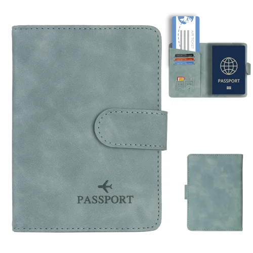 Zdjęcie Prosta podróżna okładka na paszport Etui Portfel RFID Blokowanie Biznesowe etui na karty ze skóry PU Akcesoria podróżne dla kobiet mężczyzn