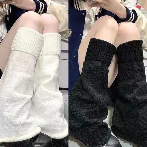 Image of Cozy Y2K Winter Leg Warmers with Fluffy Knitted Arm Warmers – Gothic Lolita Style Long Socks for Women, Stretchy Boot Covers for Fashionable Layering