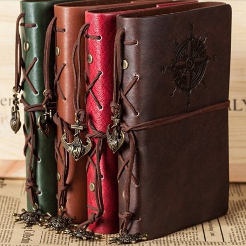 Bild von Vintage Piraten-Notizbuch mit Anker-Motiv – Retro Spiralbuch aus PU-Leder