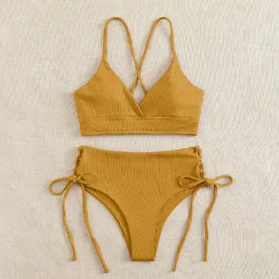 Image de Bikini Fendu Col V Sexy à Lacets - Maillot de Bain Femme