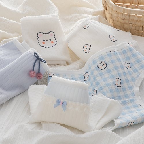 Imagen de 5 unids/set de bragas de algodón con bonito oso de dibujos animados para mujer, ropa interior transp...