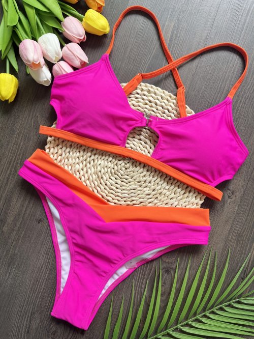 Immagine di Costume da Bagno Donna a Due Pezzi con Top Triangolo e Perizoma – Design Sexy in Tessuto Solid Splicing Stile Brasiliano