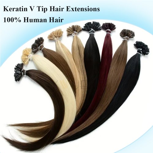 Zdjęcie Keratyna doczepy z ludzkich włosów końcówka V Hot Fusion prawdziwe naturalne włosy włochy maszyna do klejenia keratyny włosy Remy 50 sztuk 12-20 cali 30 g/paczka