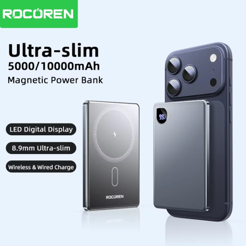 Image of Rocoren 10000mAh Magnetic Power Bank with Fast Charging – Portable Wireless Charger for iPhone 17, 16 Pro Max & Other Smartphones