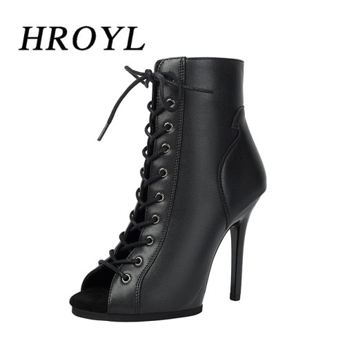 Immagine di Scarpe da ballo personalizzate latine jazz con plateau in PU sexy nere Scarpe da ballo con tacco alto con lacci Stivali corti con suola morbida Stivali da ballo per le donne