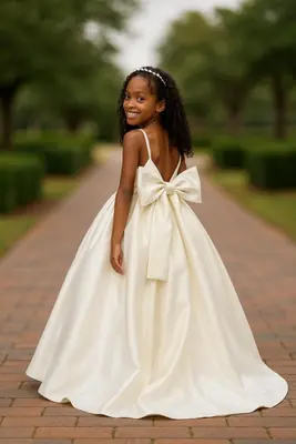 Image de Robes longues ivoire satin demoiselles d'honneur avec nœud