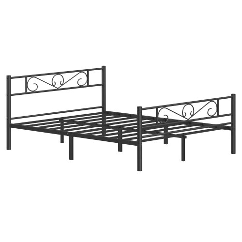 Image of 160 x 200 Bed Frame with Metal Base, Double Bed, Metal, Easy Assembly, Ink Black/White