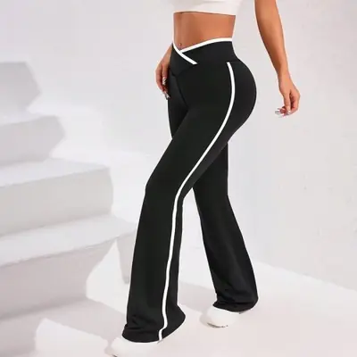 Image de Legging Yoga Évasé Taille Haute - Levage Fesses & Rayures Latérales