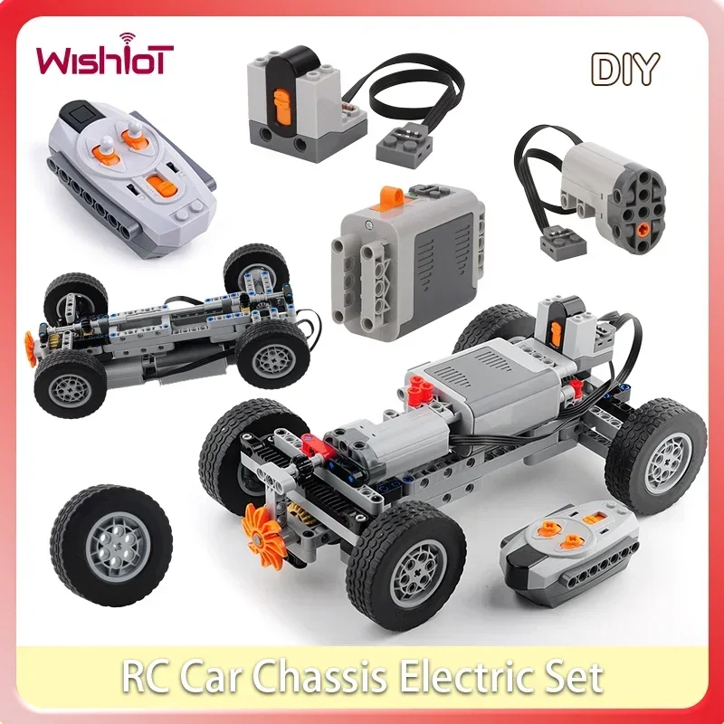 Image of Build & Drive: 4WD Electric RC Car Chassis Kit with Motor, Wheels, Receiver, Battery Box & Building Blocks – DIY Technical Toy for STEM Learning