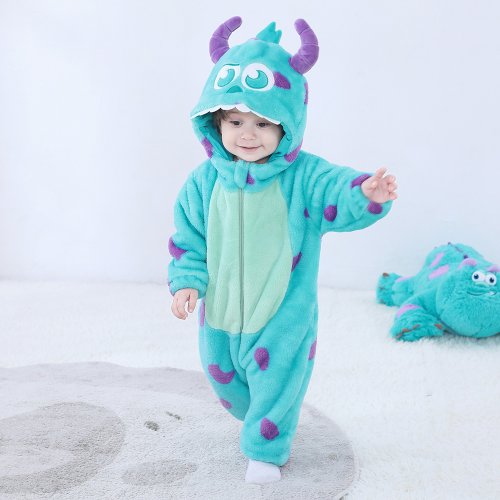 Image of Adorable Baby Animal Costume for Kids – Halloween, Cosplay & Winter Wear – Warm Pajama Suit for Boys and Girls Featuring Anime-Inspired Sully Kigurumi Design