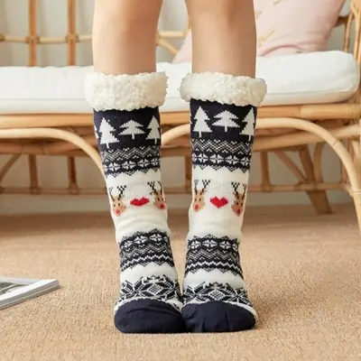 Image de Chaussettes Hiver Peluche Pingouin - Chauffantes & Antidérapantes