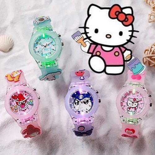 Image of Adorable Sanrio Kawaii Kids Watch with Melody Feature – Cinnamoroll, Kuromi & Hello Kitty LED Luminous Student Wristwatch for Children – Perfect Birthday Gift Toy