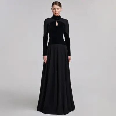 Image de Robe Maxi Élégante en Velours & Crêpe - Style Bal Formel
