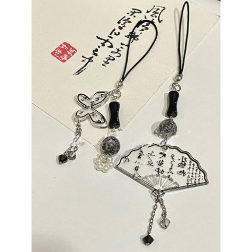 Afbeelding van Acryl Chinese Stijl Vlinder Hanger Telefoon Charme Diy Handgemaakte Fan Kalligrafie Mobiele Telefoon Band Anti-Verloren Hangend Koord
