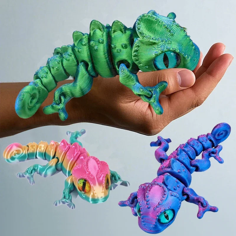 Immagine di Figura di Camaleonte 3D con Occhi Mobili e Articolazioni Multiple – Decorazione da Interno Interattiva per Bambini e Appassionati di Animali